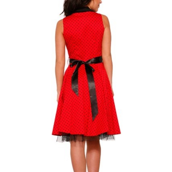 HEARTS & ROSES LONDON | Red & Black Polka Dot A-Line Dress - Picture 3 of 7